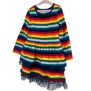 Hanna Andersson Tiered Dropwaist Dress Rainbow Stripe 110 US 5